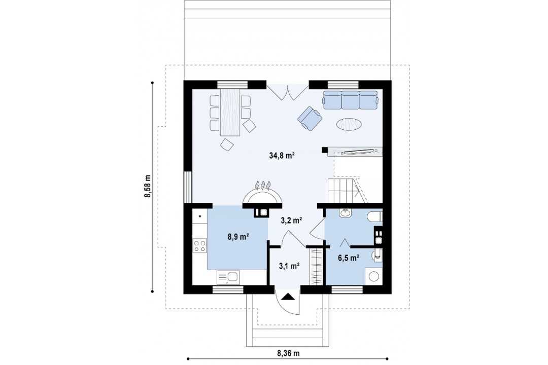 Планировка дома 6 на 8 м с мансардой (57 фото): план помещения 6х8 м, постройки из пеноблоков, бруса и каркасные мансардные дома