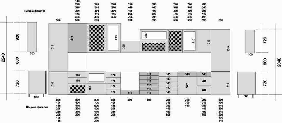 Размеры фасадов для кухни: стандартные (таблица), как рассчитать самому