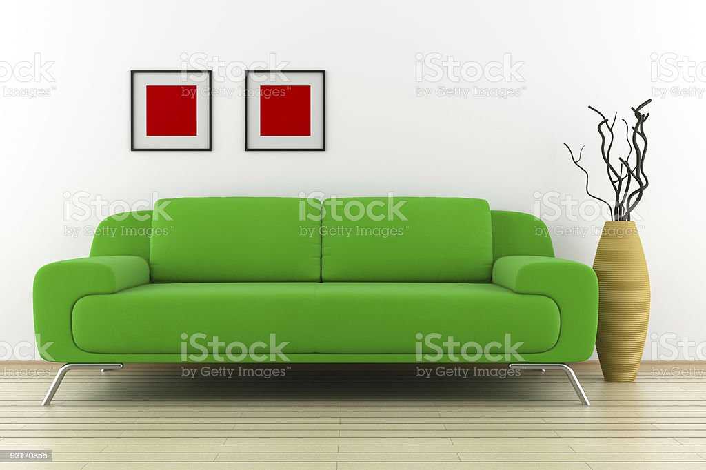 Зелёный диван: правила сочетания в интерьере | фото