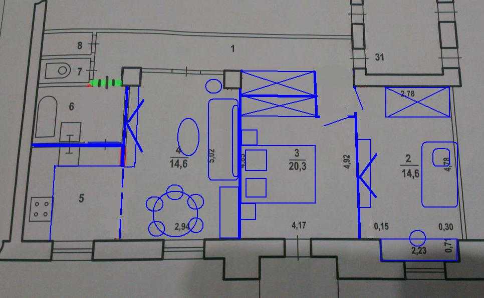 Планировка 1, 2, 3 и 4 комнатной квартиры сталинки
