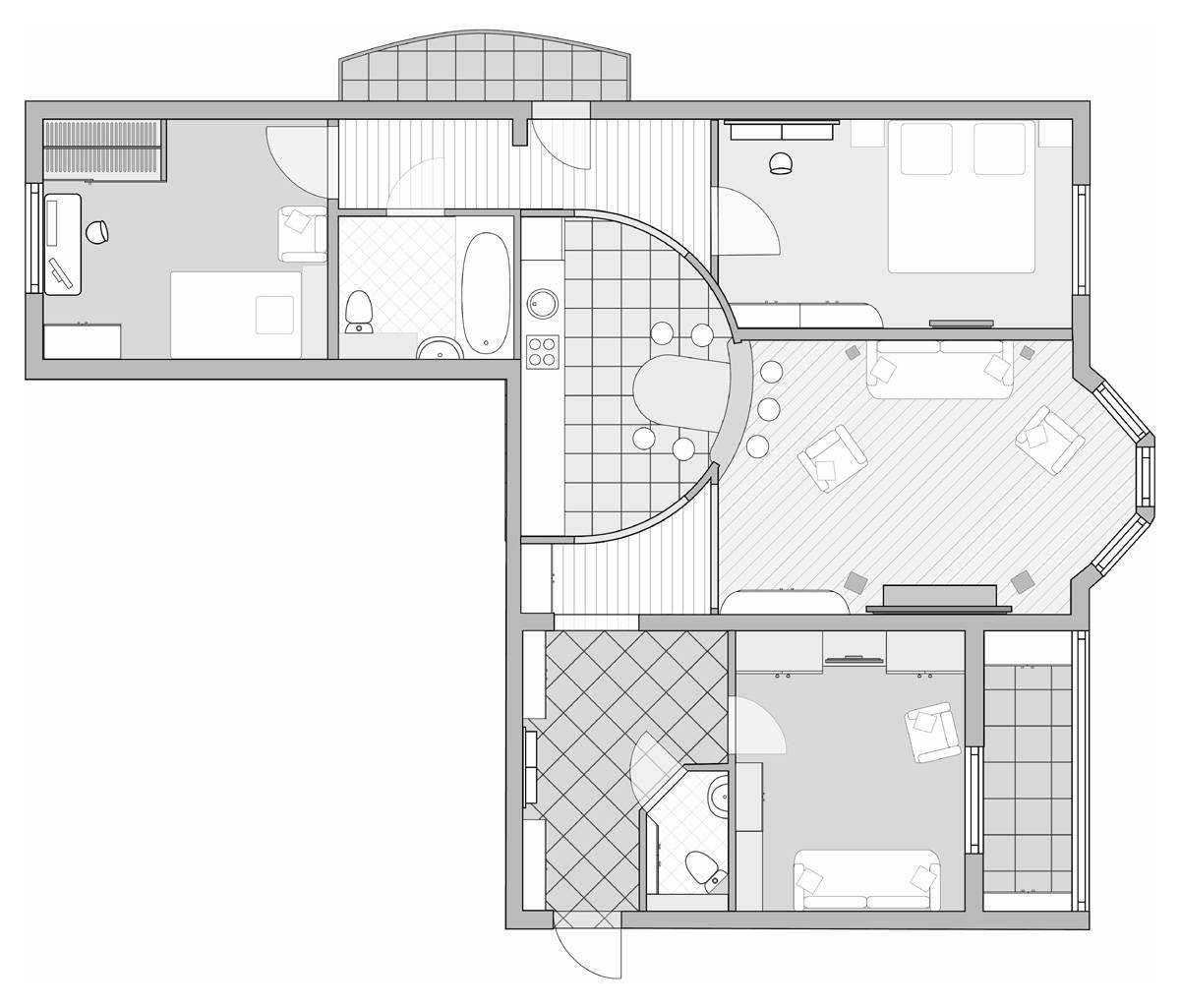 Дизайн яркой двушки 44 кв м в панельном доме