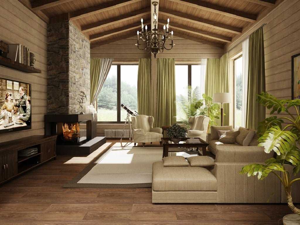 Гостиная в деревянном доме — неповторимость текстур и цвета как основа дизайна (88 фото + видео)