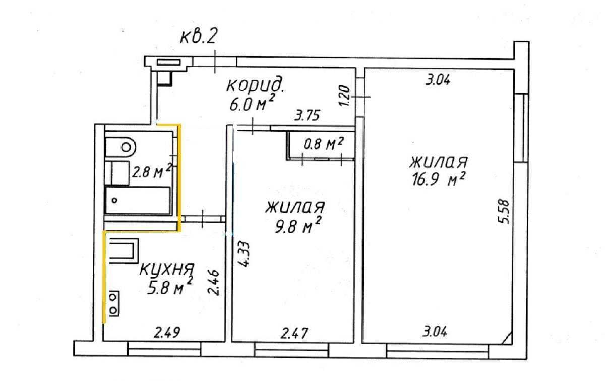 Планировка и перепланировка в двухкомнатной хрущевке 43-44 кв.м